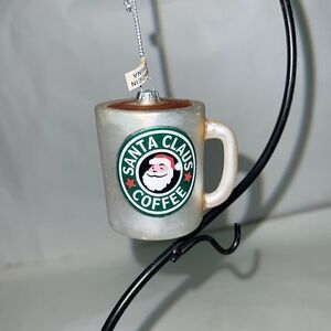Vintage Glass Christmas Ornament Santa Clause Coffee Cup